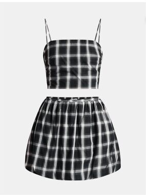 Size S 4-6 Black Plaid Cotton Cami and Mini Bubble Skirt Set 2-pc Preppy Playful